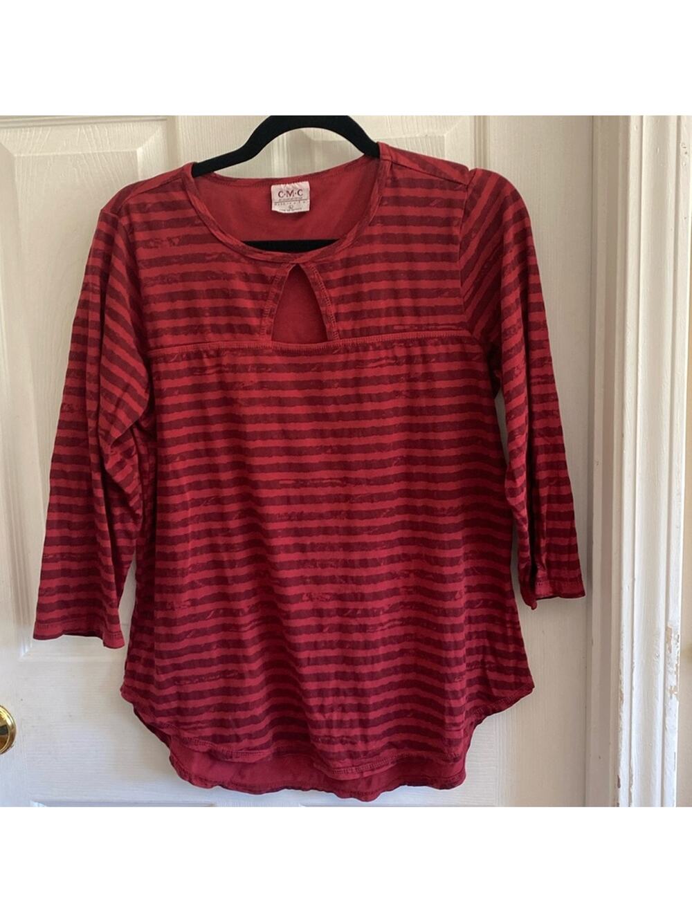 CMC by Color me Cotton burgundy distressed striped cotton slip on top